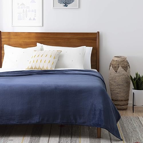 Miniatura 3 de Linenspa Manta de franela de forro polar, súper suave, transpirable, lavable a máquina, poliéster, varios colores disponibles, azul marino, King