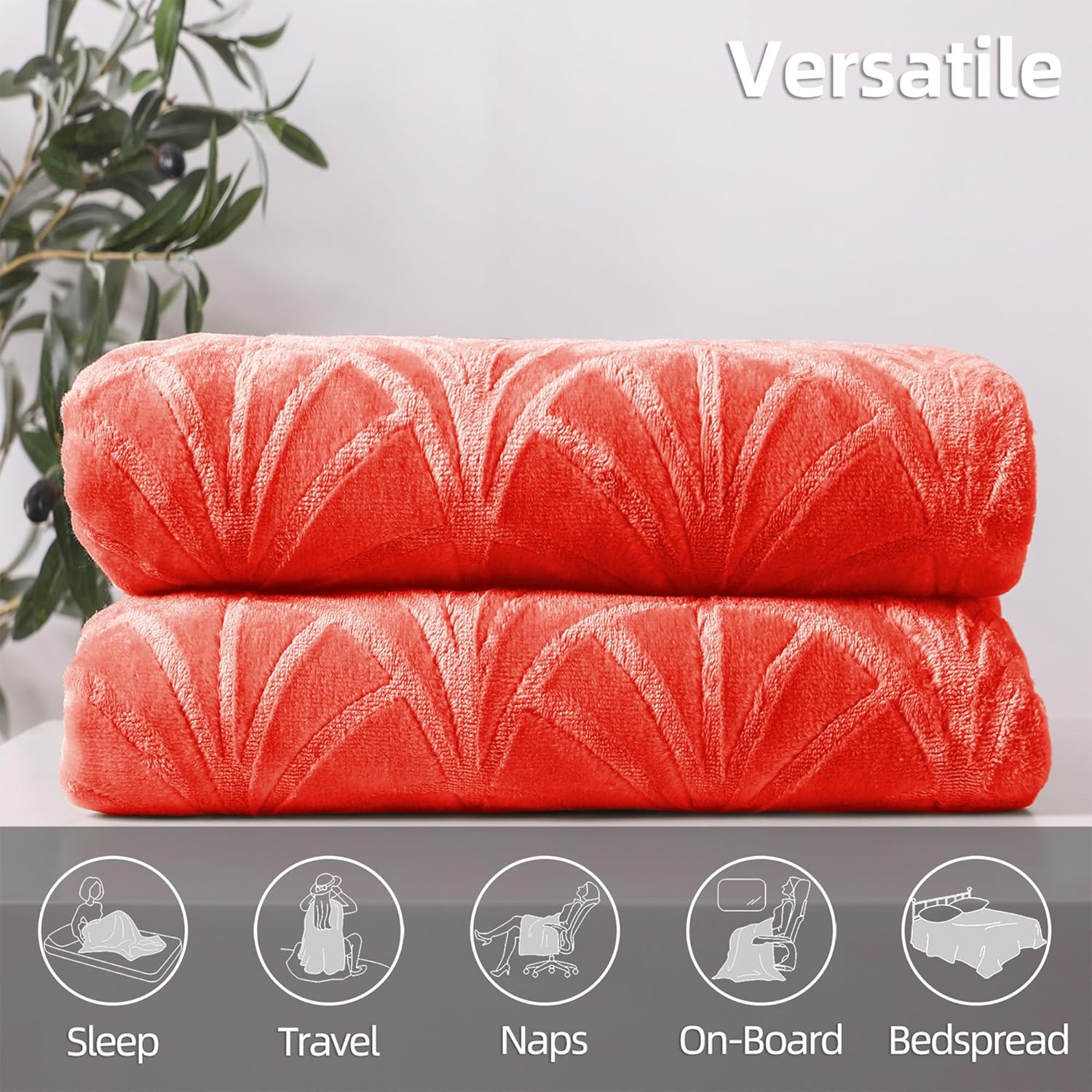 Whale Flotilla Flannel Fleece Throw Blanket for Couch Sofa Bed, Lightweight Breathable Soft Throws Plush Fluffy Chevron Design Decorative Blankets for All Season, 50x60 Inch, Coral - Image 8