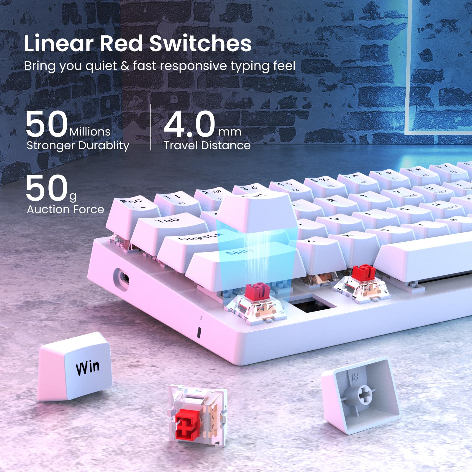 60% Wired Mechanical Gaming Keyboard with Red Switches, LED Backlit view 2