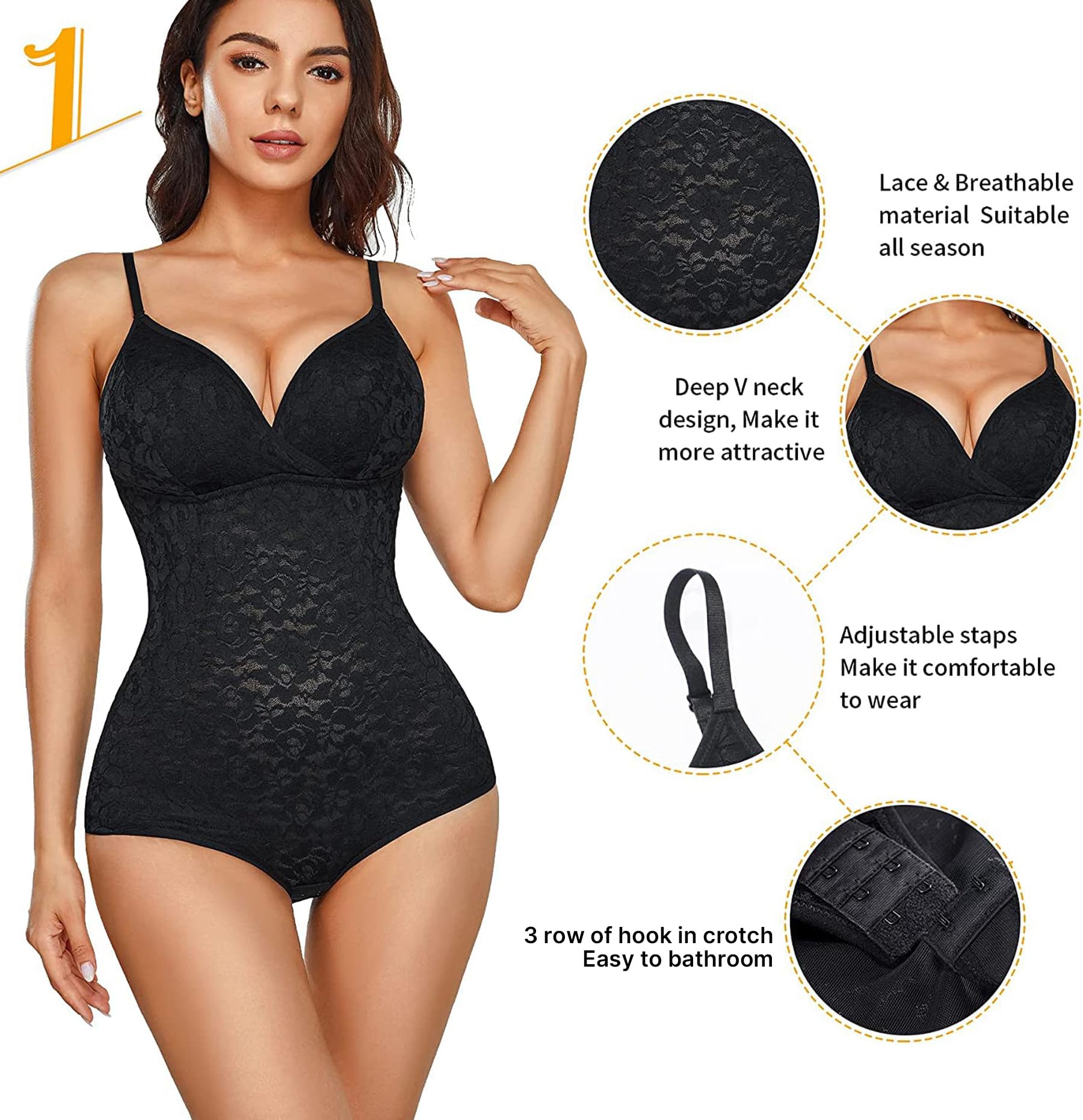 Bafully Shapewear Donna Body contenitivo modellante Intimo Snellente Pancera Contenitiva Dimagrante Shaper con scollo a V Sexy