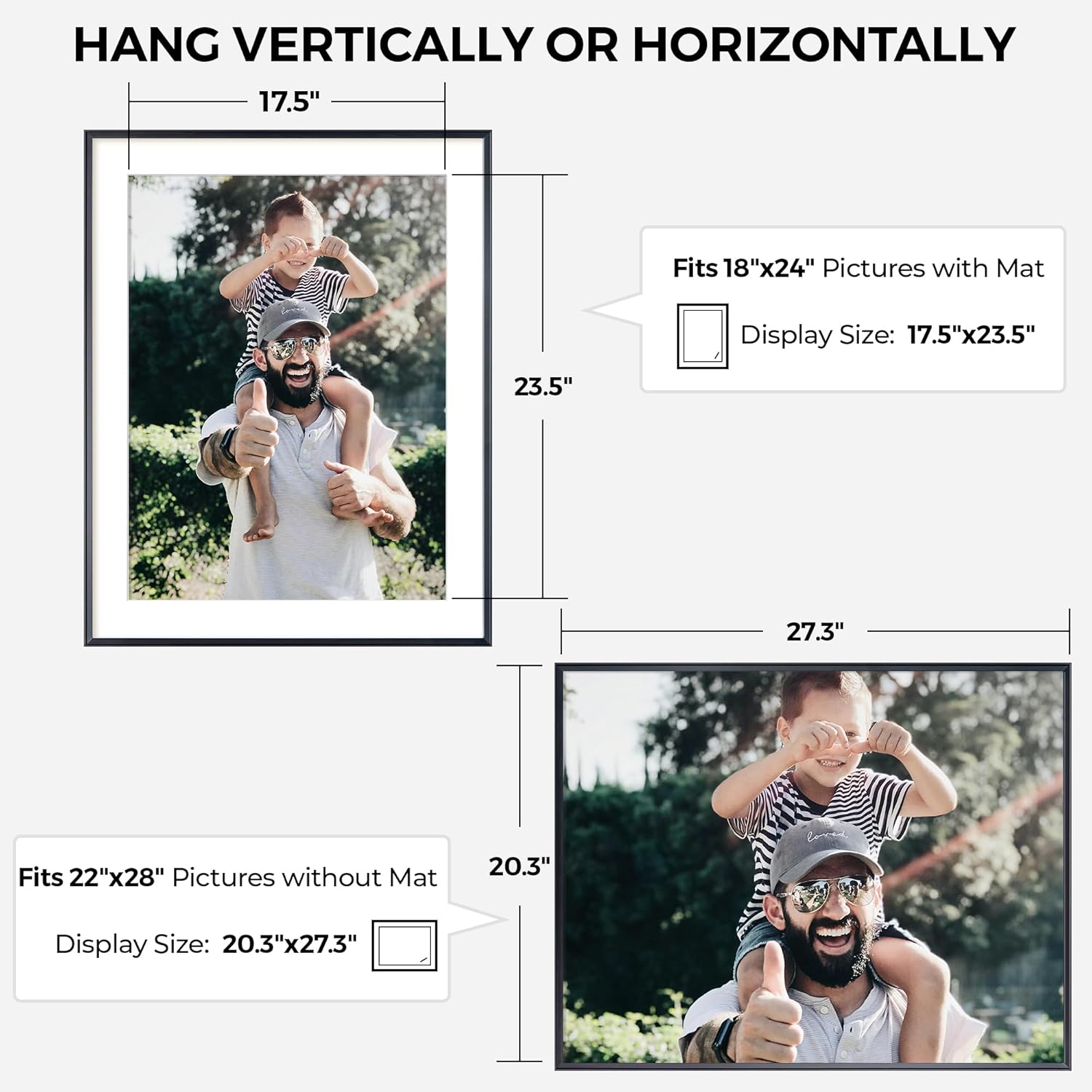 RICHFOCUS Aluminum Picture Frame - 22x28 Black Metal Frame with Mat for 18x24 Photo, Floating Frame with Tempered Glass - Poster Frame Wall Hook Included for Gallery Wall 22x28-1P Black