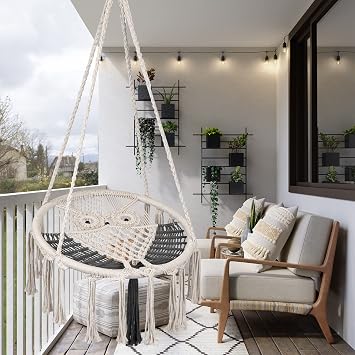 Prime Garden Hammock Chair, Owl Hanging Macrame Swing with Hardware Kits, Handmade Knitted Mesh Rope Swing Chair for Indoor, Outdoor, Bedroom, Patio, Garden, Small (Width 24 in)