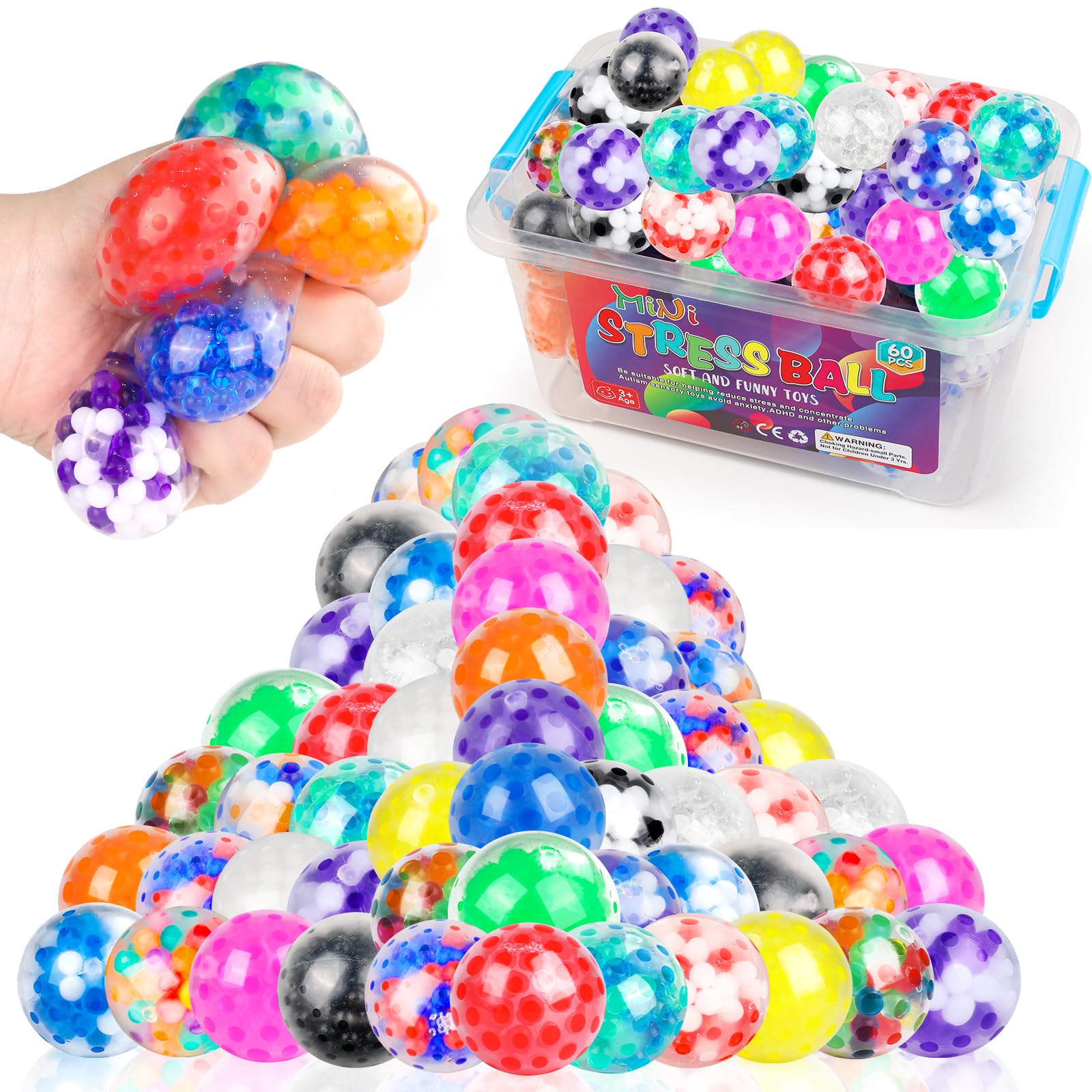 NEOACT 60 Pack Stress Balls,Squishy Squeeze Balls Bulk Fidget Ball for Adults Squishy Balls,Stress Relief Ball,Party Favors,Birthday Gift, Goodie Bag Stuffers
