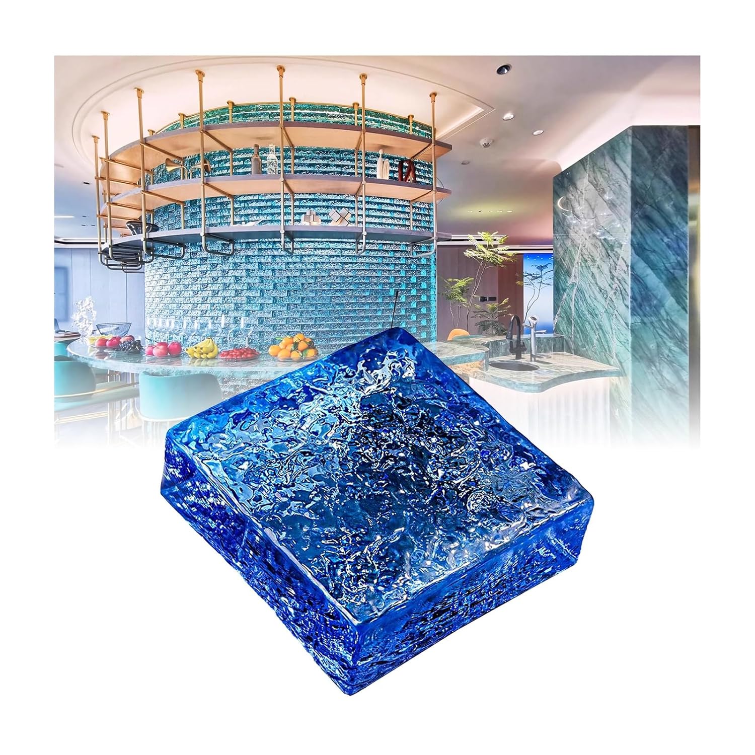 Decorative Glass Blocks for Walls Crystal Clear Rectangular Bricks with Thermal Insulation for Bar Hotels Office(Blue)