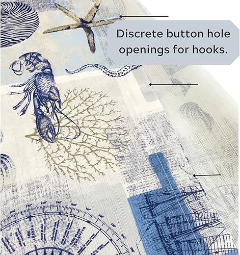 Miniatura 8 de Cortina de ducha de tela costera de playa para baño faro náutico de verano, capitanes de ancla, rueda de océano, mar, caballo vida (azul, blanco)