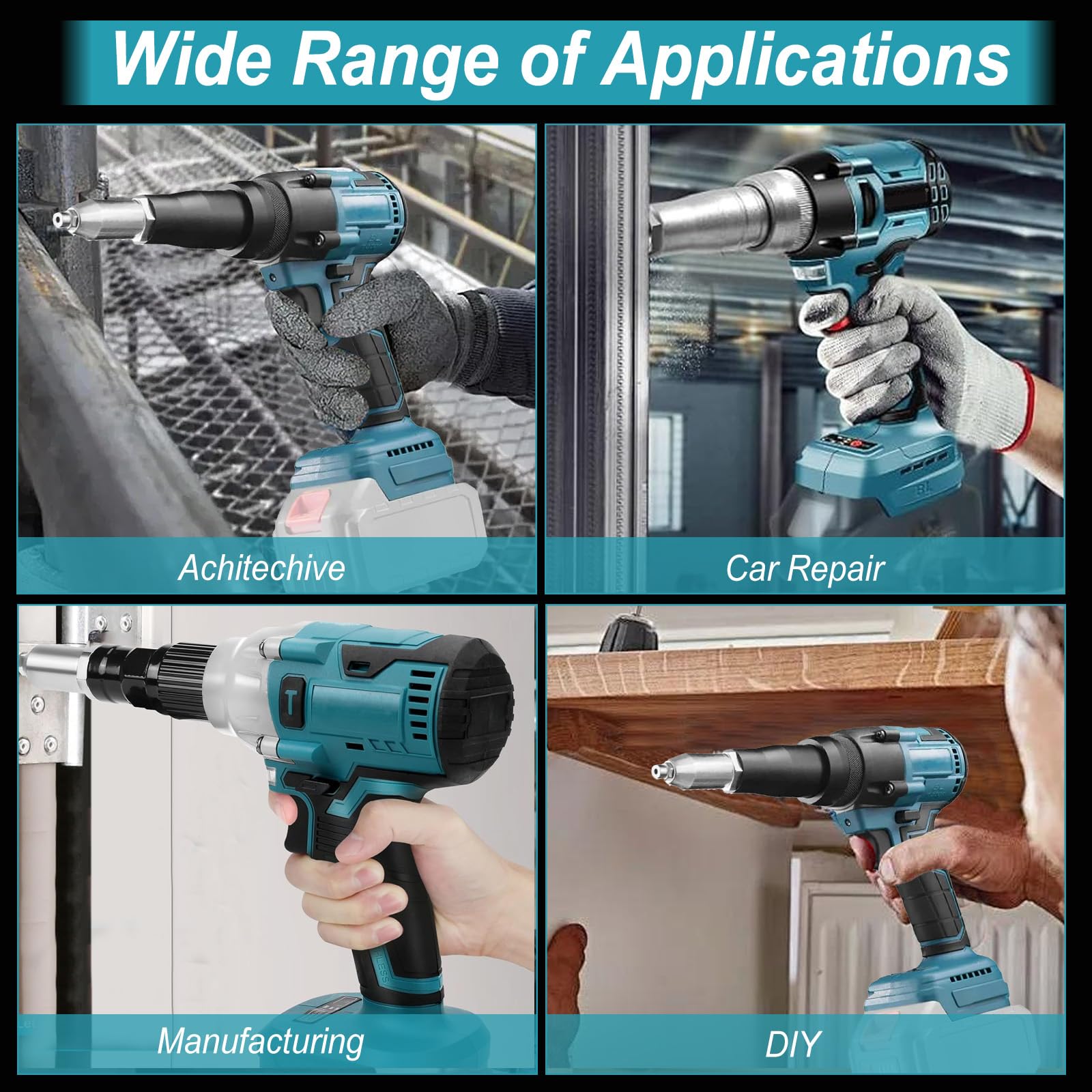 Pistola Remachadora Eléctrica Compatible con Baterías Makita de 18V, 25000N Remachadora a Batería para Remaches Ciegos de 2,4-4,8 mm (sin batería)‌