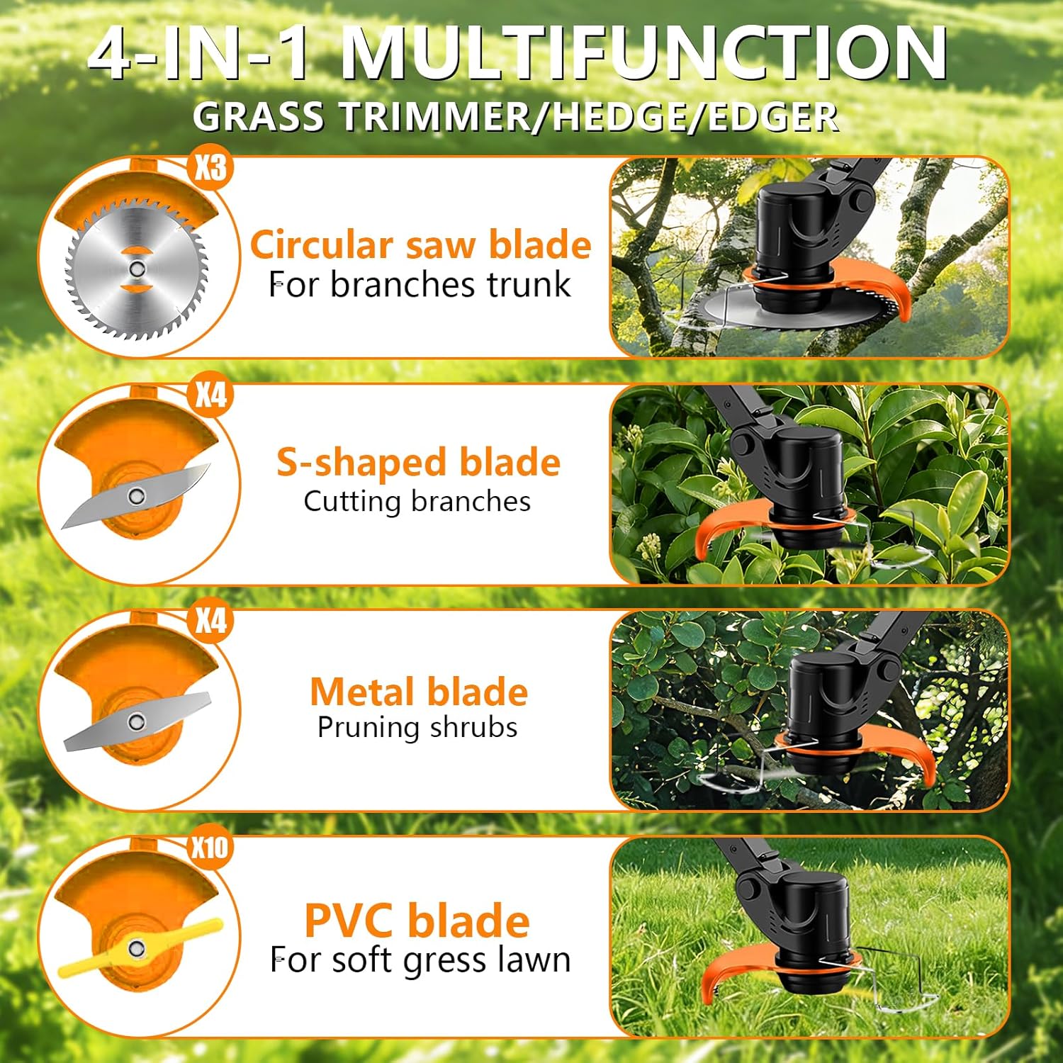 Electric Weed Wacker 21V Cordless with Adjustable Pole, 4 in 1 Lightweight Weed Eater Brush Cutter with Battery and Charger, Grass Trimmer for Gardening and Yard Clearing Black