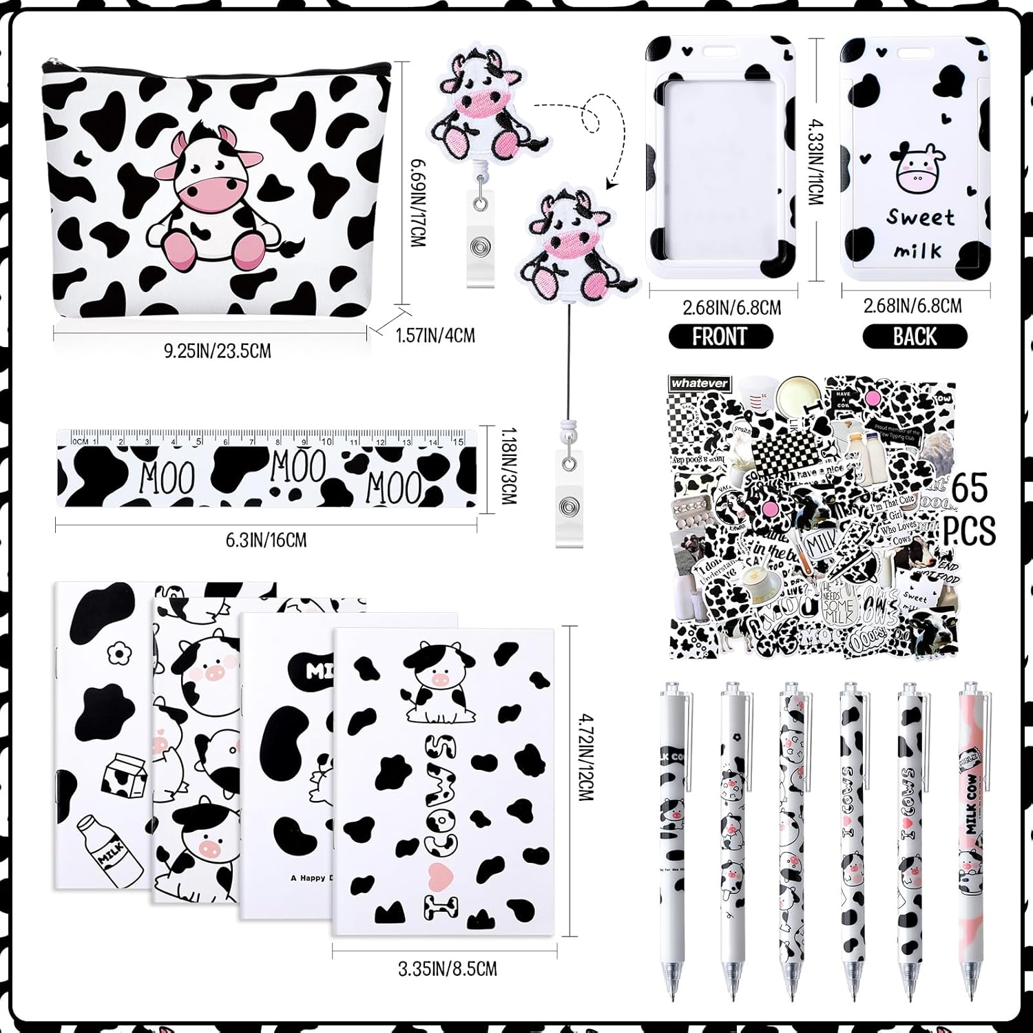 Hillban Cow Print Stuff Cow Print Backpack Pen Notebook Badge Holder Stickers Ruler Birthday Cows Party Favor