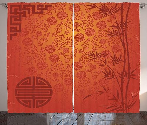 Miniatura 1 de Ambesonne Cortinas orientales, paisaje oriental con ramas estampado chino tradicional, para sala de estar, dormitorio, juego de 2 paneles, 108 x 84