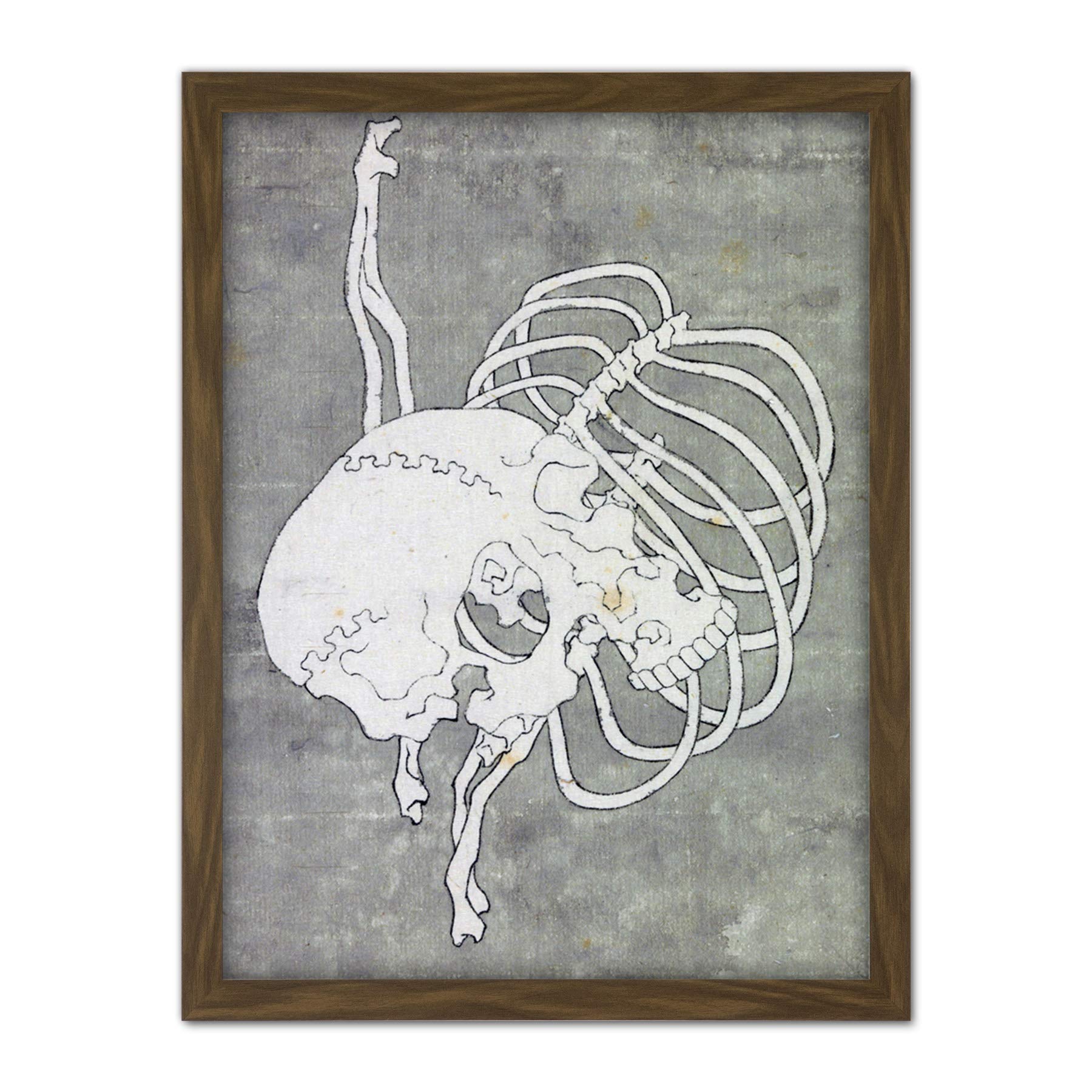 Artery8 Hokusai Skull Rib Cage Macabre Japanese Painting Artwork Framed Wall Art Print 18X24 Inch
