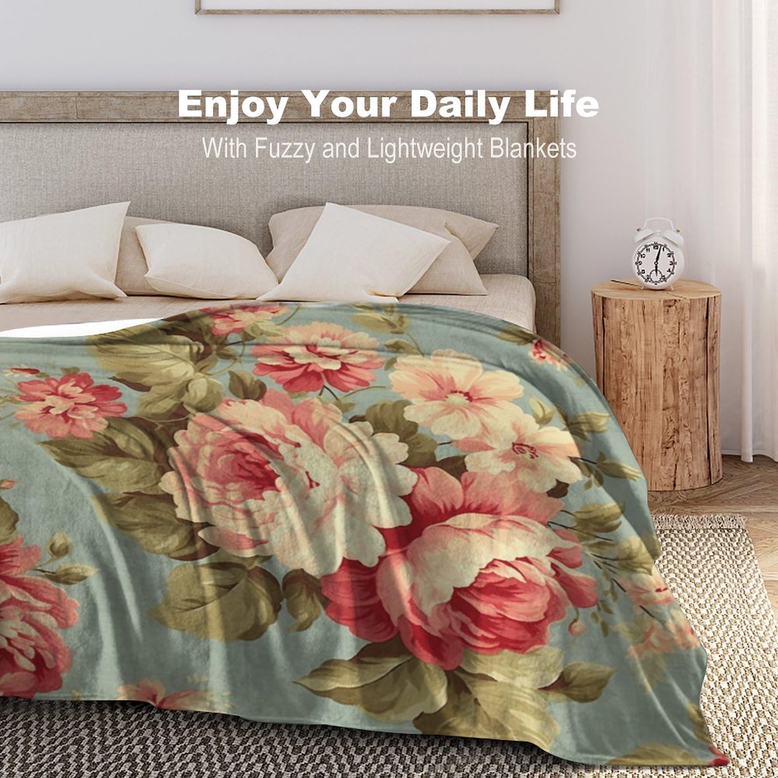 Coperta in flanella stampata con motivo floreale rosa per letto, coperta in micropile ultra morbida, leggera, accogliente, calda, coperta per divano, coperta plaid chaud 152,4 x 127,4 cm