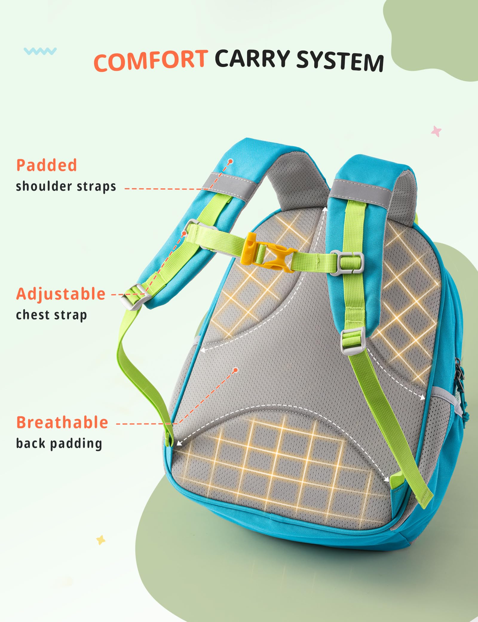SKYSPER Kinder Rucksack 12L Wanderrucksack mit Brustgurt für Schule und Ausflüge Grün