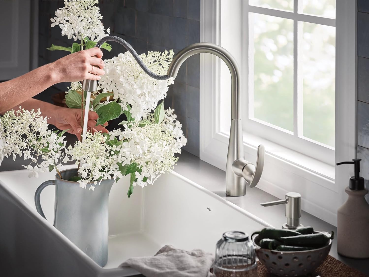 Moen Reyes Stainless Pulldown Kitchen Faucet with Soap Dispenser and Power Boost, Transitional Kitchen Faucet, One-Handle High Arc, Easy Installation, Spot Resist Finish, 87932SRS - Image 8