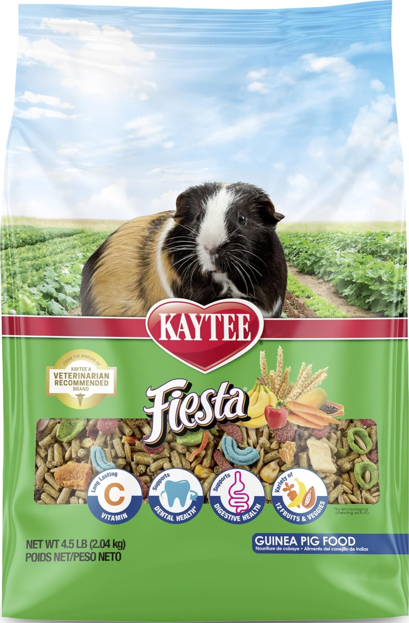 Kaytee Fiesta Guinea Pig Food, Nutritious Blend, 4.5 Pounds | Supports dental health. Complete diet for guinea pigs. Shapes a