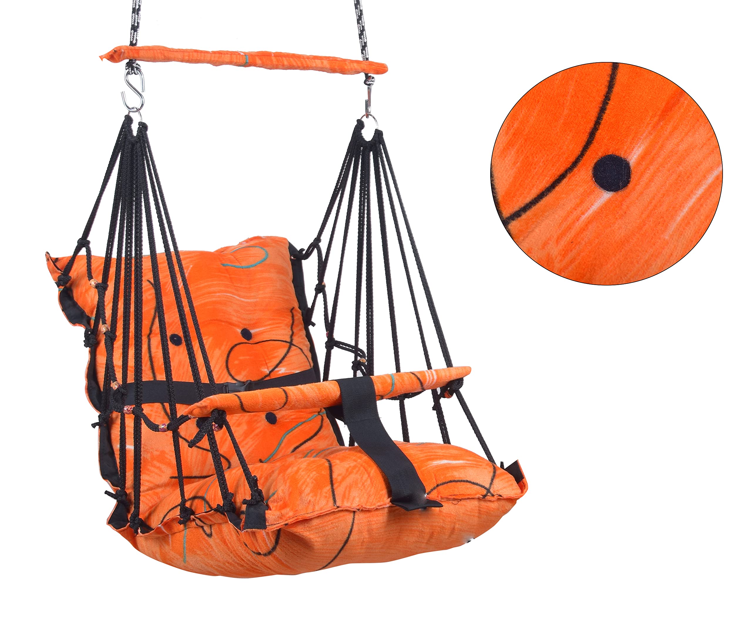 BOFFLE Cotton Swing Chair for Kids Baby's Children Folding and Washable1-3 Years with Safety Belt/Home,Garden Jhula for Babies|Swing for Kids | Seat and Back Side 16x16 inch