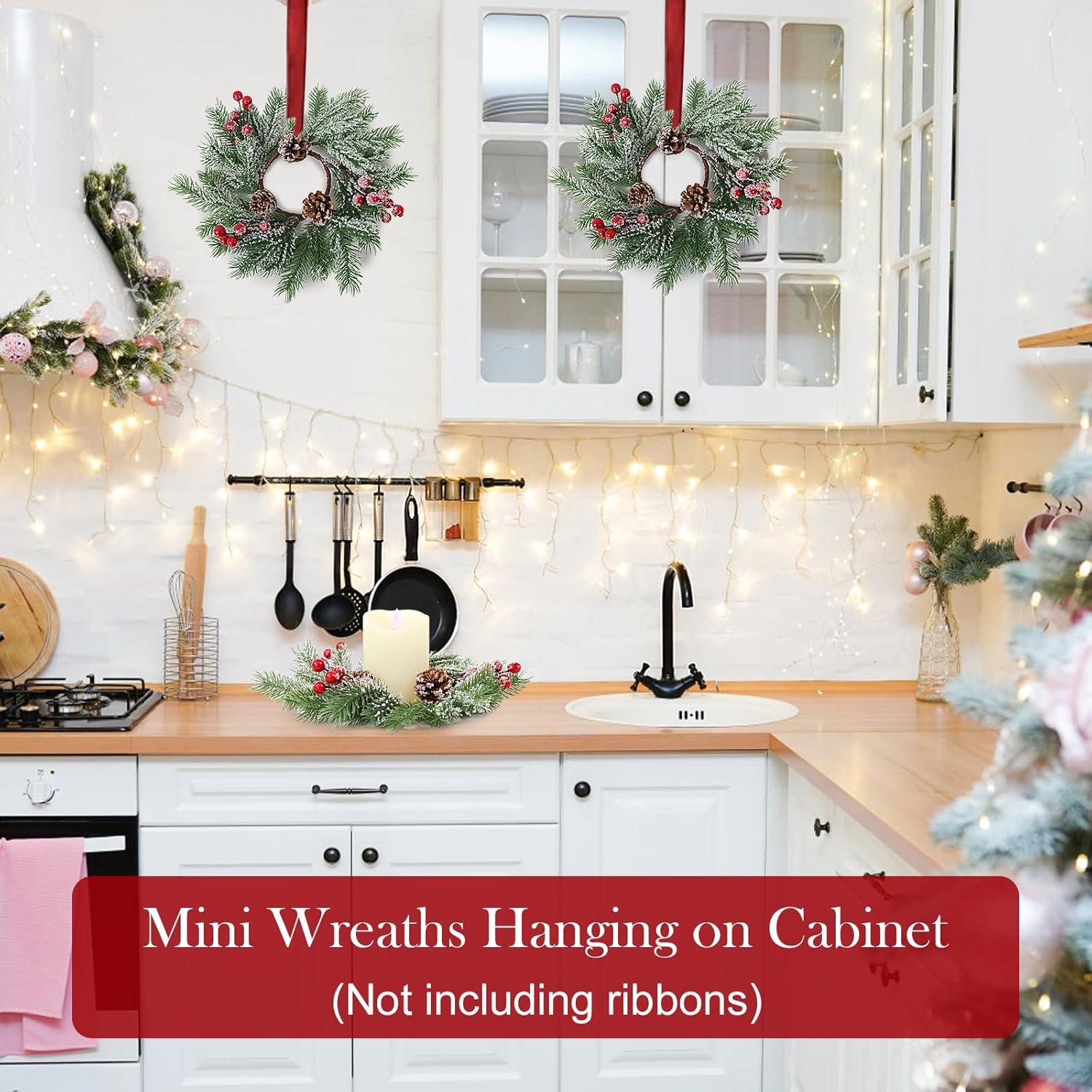 Christmas Candle Rings - Set of 12 Artificial Red Berries and Pinecones Candle Rings 10 Inch Xmas Candle Wreaths for Christmas Thanksgiving Kitchen Window Table Centerpieces