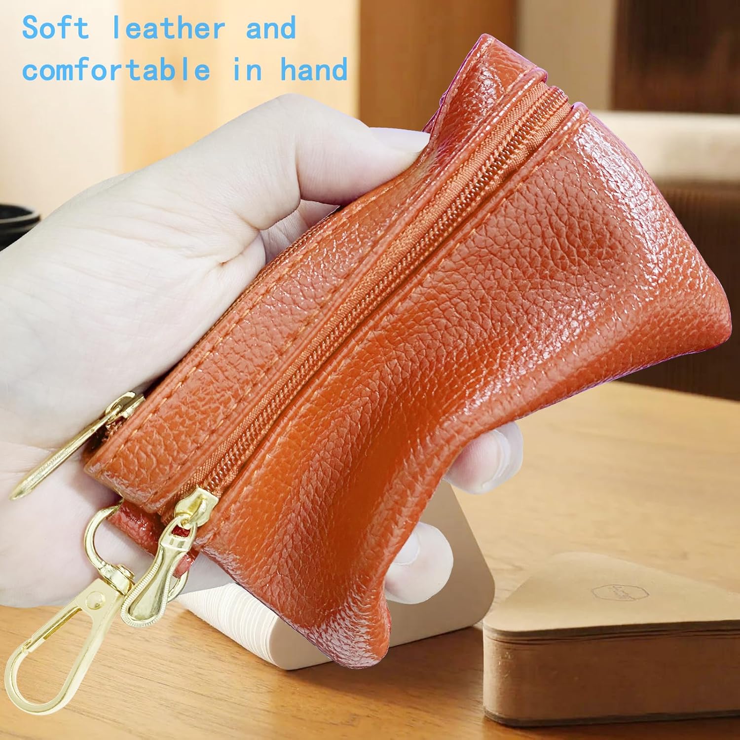 Dual Pouch Wristlet Wallet for Women, Mini Zip Around Wristlet Portable Keychain Wallet Detachable Small Change Purse Coin Pocket - Image 4