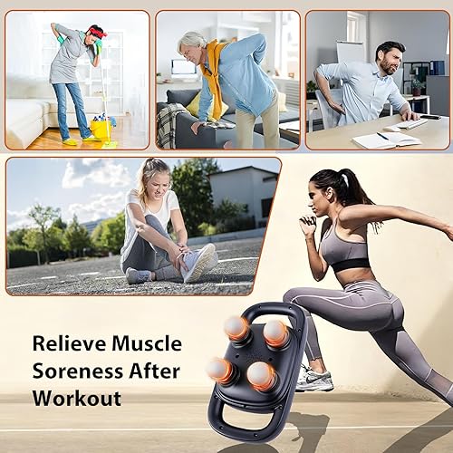 Miniatura 4 de Pistola de masaje de 4 cabezales, actualización de 25 W potente motor para masajeador de percusión de tejido profundo con 99 niveles de intensidad