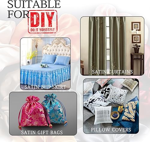 Miniatura 7 de VACVELT The Yard, tela de satén jacquard de damasco de 60 pulgadas de ancho, tela de satén rojo brillante, tela de brocado sedoso para vestidos de