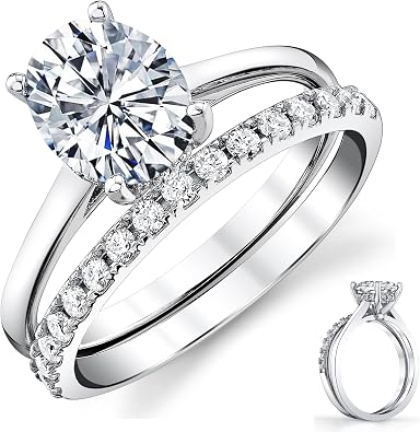 Metal Masters 2.5 Carat Oval Moissanite Bridal Set Engagement Wedding Ring 18K White Gold Over Silver 9MM