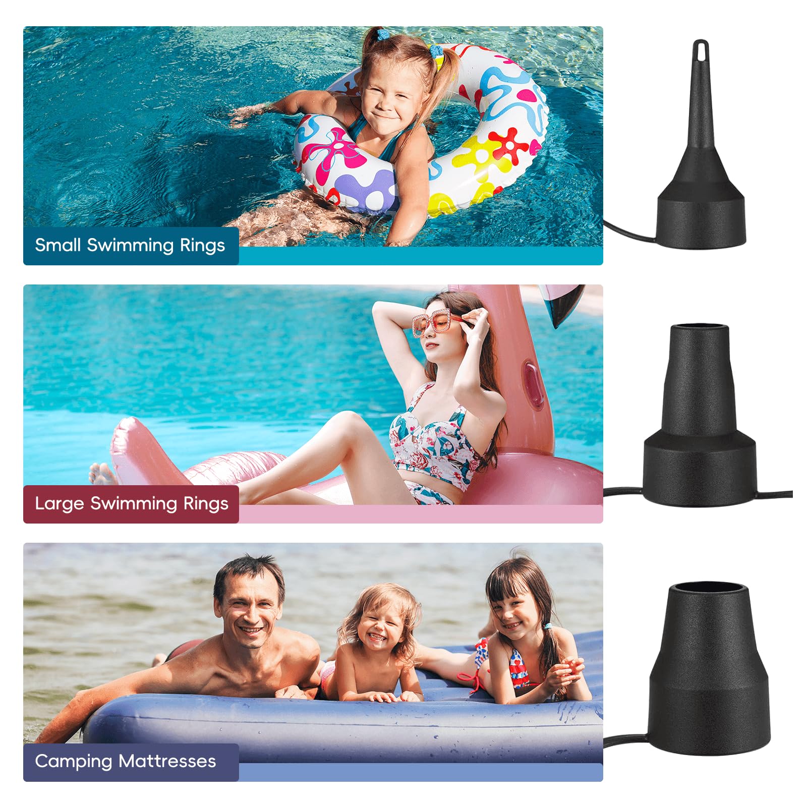 Pompe électrique Portable Avec 3 Buses - Gonfleur Rapide Pour Matelas, Piscines, Jouets | Usage Intérieur/extérieur | Alimentation 12V Et 110V - 7