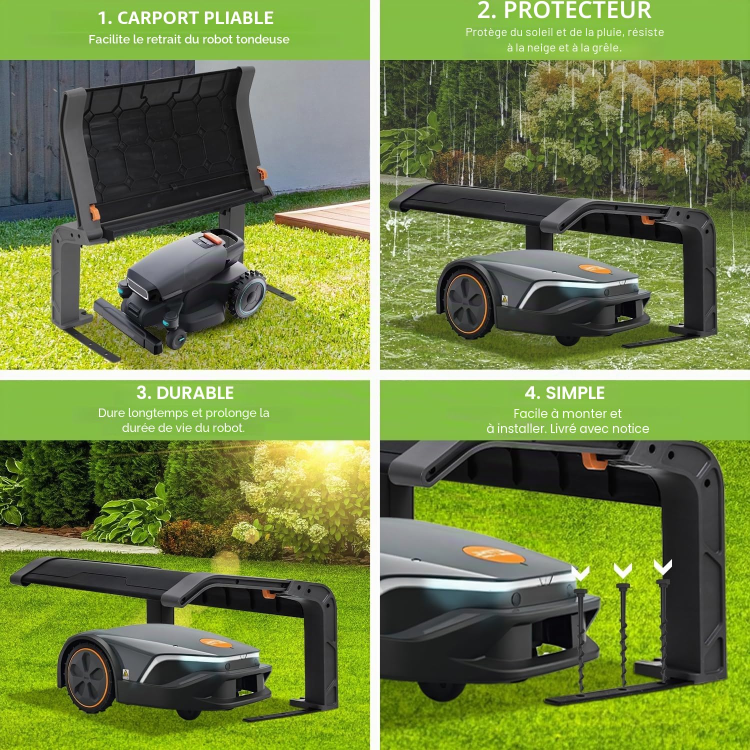 Eulenke Garage Pliable pour Robot Tondeuse | 72 x 56 x 36 cm | Résistant aux Intempéries + Protection UV | Noir