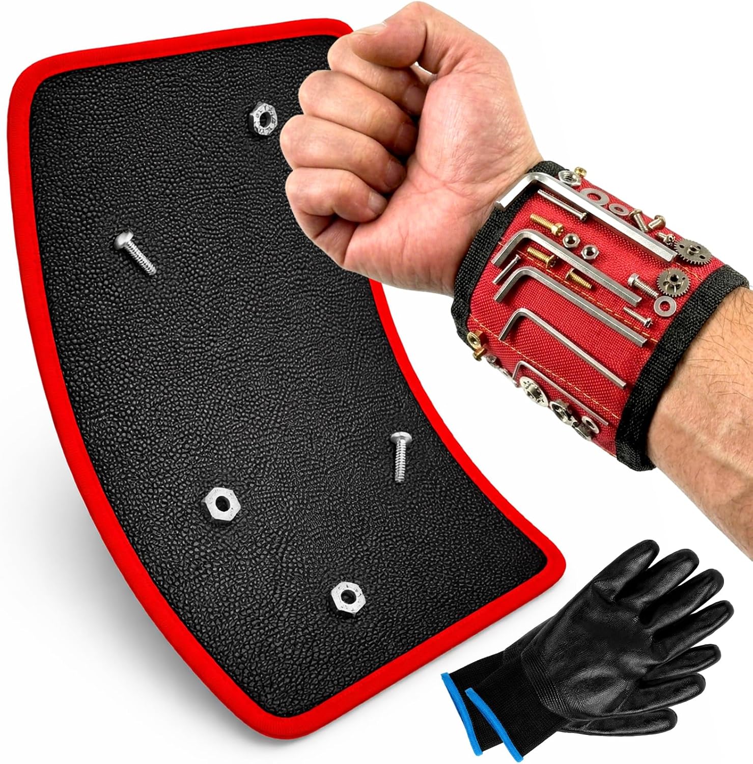 Qidejoy 1Pcs Magnetic Tool Mat with Wristband, Flexible PVC Pad & Non-Slip Tool Holder Tray, 40LB Magnetic Parts Pad – Tools for Mechanics, Garage, Workshop & Auto Repair, Toolbox Organizer