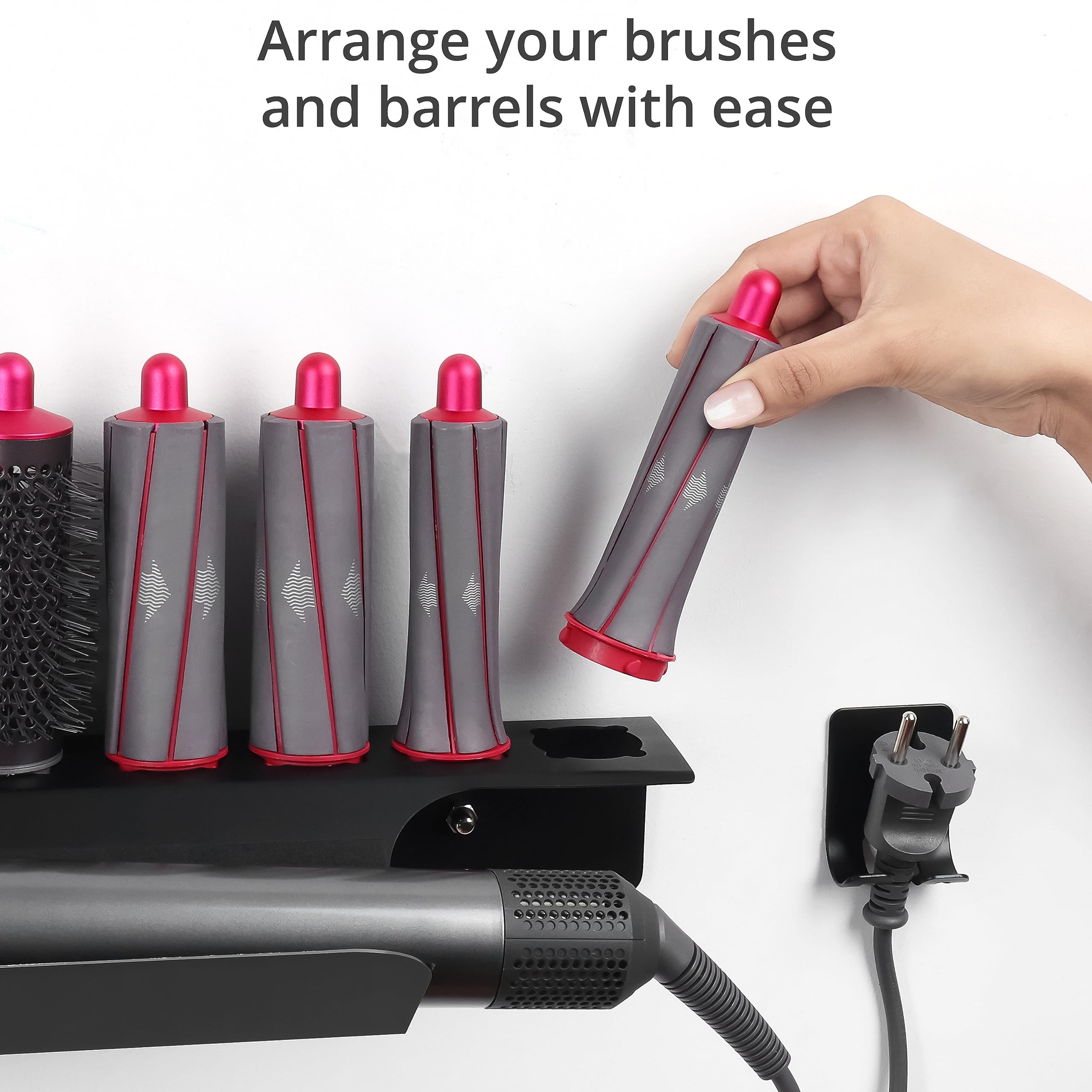 Winter Shore Uchwyt na Przechowywanie z Dyson Airwrap - Organizer na Ścianę z Mocnymi Podkładkami - Odporny na Wilgoć, Łatwy w Czyszczeniu, Bez Wiercenia - 39 x 17,5 x 7cm