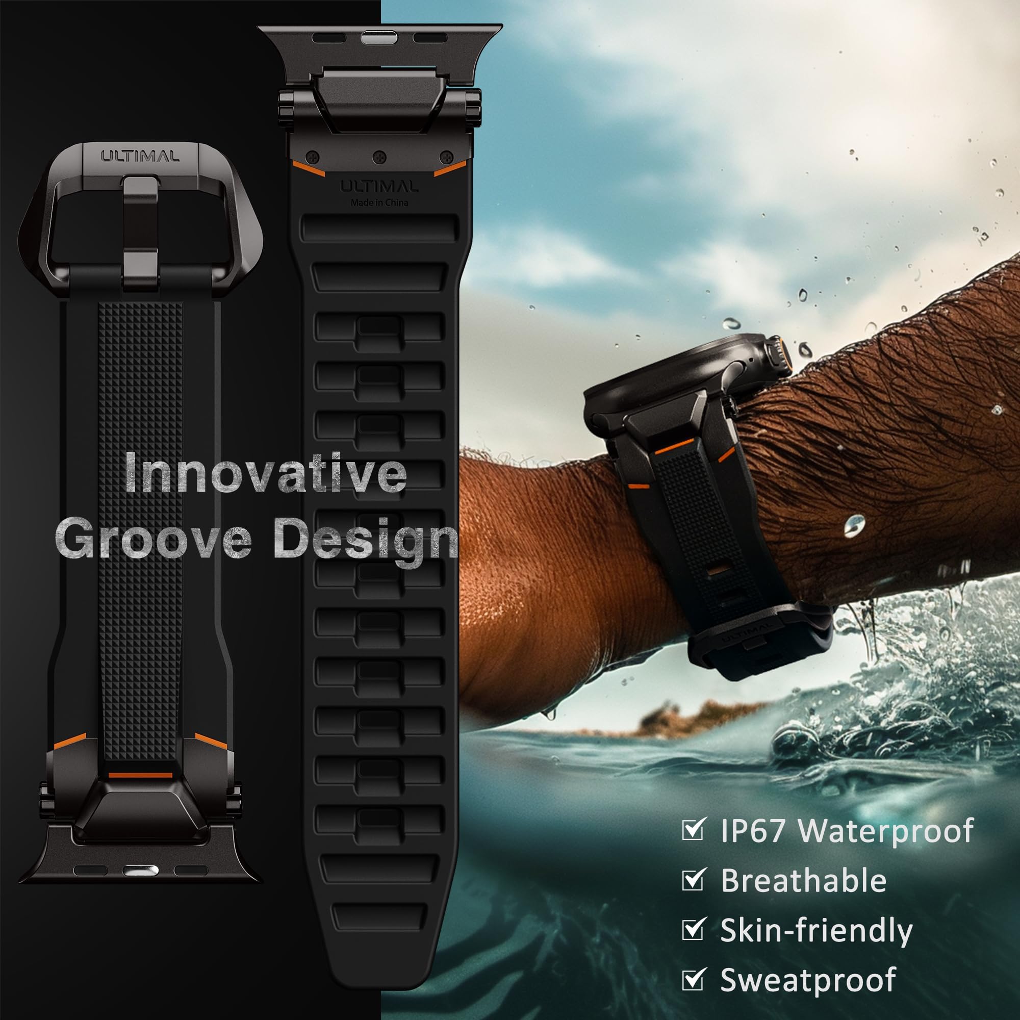 ULTIMAL Pasek kompatybilny z Apple Watch Ultra 3/2/1, 49 mm, dla mężczyzn, sportowy pasek do zegarka, wytrzymały metal klasy premium
