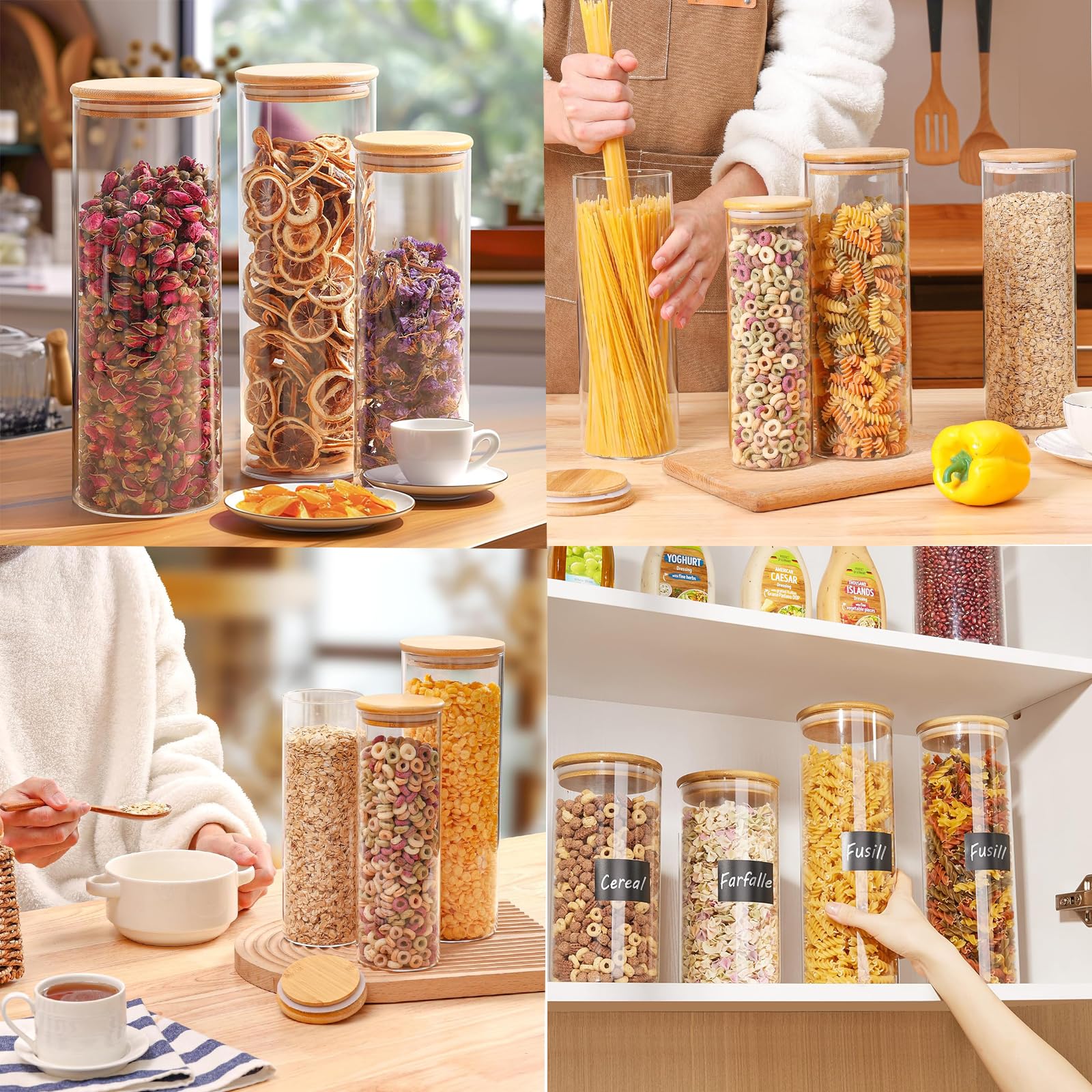 Keyoung 2 tarros de almacenamiento de cereales con tapa, 2100 ml, para avena, cereales, pasta, arroz, nueces, harina