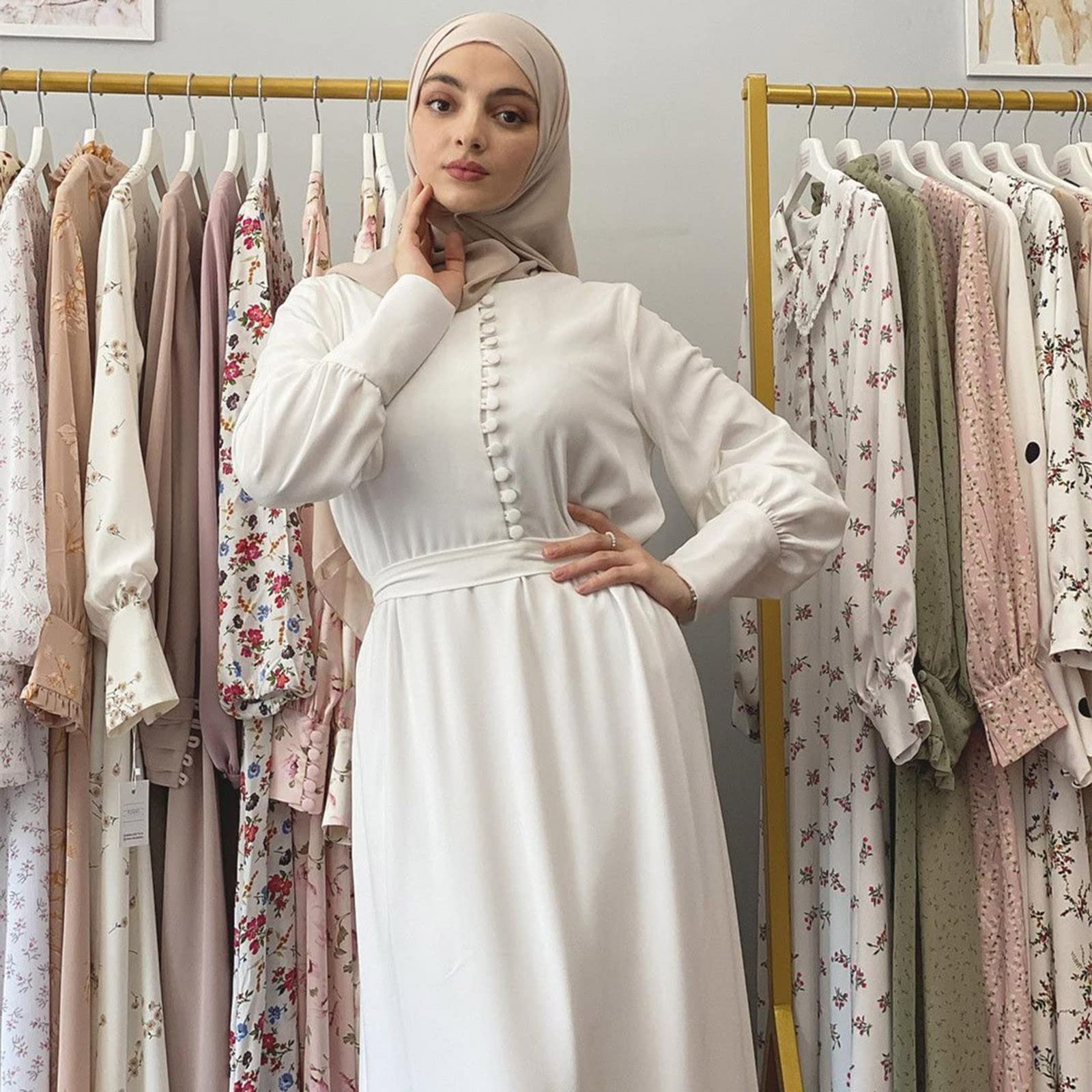 Ropa Musulmana Ramadán para Mujer Manga Larga Suelto Islamic Abaya Kaftan Largo Burqa Mujer Turquía Musulmana Trajes para Eid Ramadán Vestido De Oración con Rosario