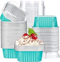 Vista 13 de EUSOAR Moldes para pasteles con tapas, 50 piezas de 10 onzas / 10.1 fl oz cuadrados para cupcakes, moldes desechables, recipientes de papel