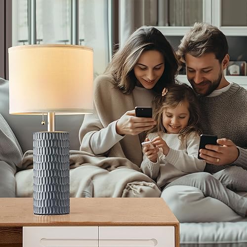 Miniatura 3 de Juego de 2 lámparas de mesa para sala de estar, lámparas de mesa de cerámica para dormitorio, lámparas modernas de 20 pulgadas para mesitas de