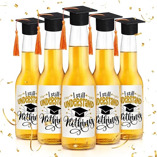 Miniatura 10 de 36 mini gorras de graduación 2024 con borlas para botellas de vino de graduación (gorra negra con borla roja)