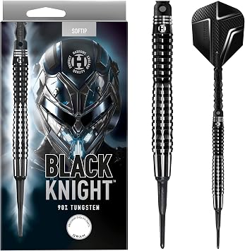 Harrows Black Knight 90% Tungsten SoftTip Darts Set - 18g and 20g - Includes Black Carbon ST Midi Shafts & Micron Black Knight Flights - 20g