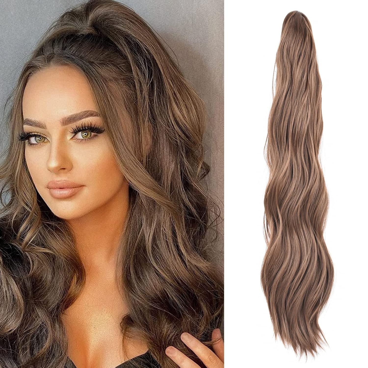 24" Long Wavy Curly Hair Extension Jaw Clip Ponytail