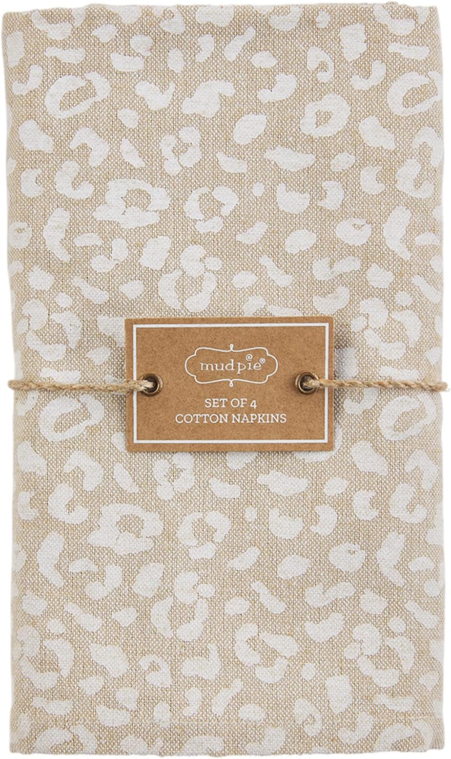 Mud Pie Scalloped Edge Cotton Napkin Set - Set Of 4, 18x18 Inches, Taupe Trim On White (Elegant Table Linens)