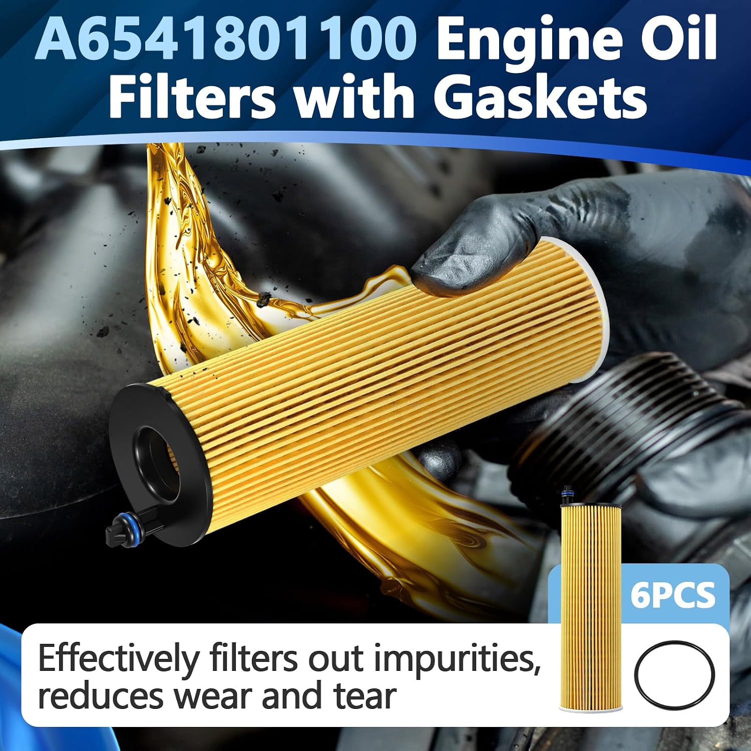 6PCS 6541801100 Engine Oil Filter Kit Compatible with Mercedes Sprinter Oil Filter 2500, 3500, 3500XD, 2023-2024, Replace for A6541801100, 6541801100