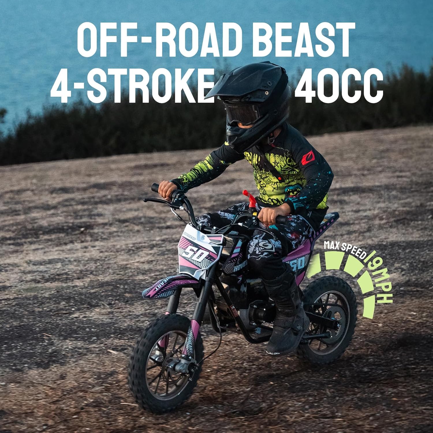 Gas Dirt Bike,Kids Dirt Bike, 40cc 4-Stroke Gas Powered Kids Motorcycle with Mountain Tire, Suspensions Mini Bike, NO Oil Mix Required