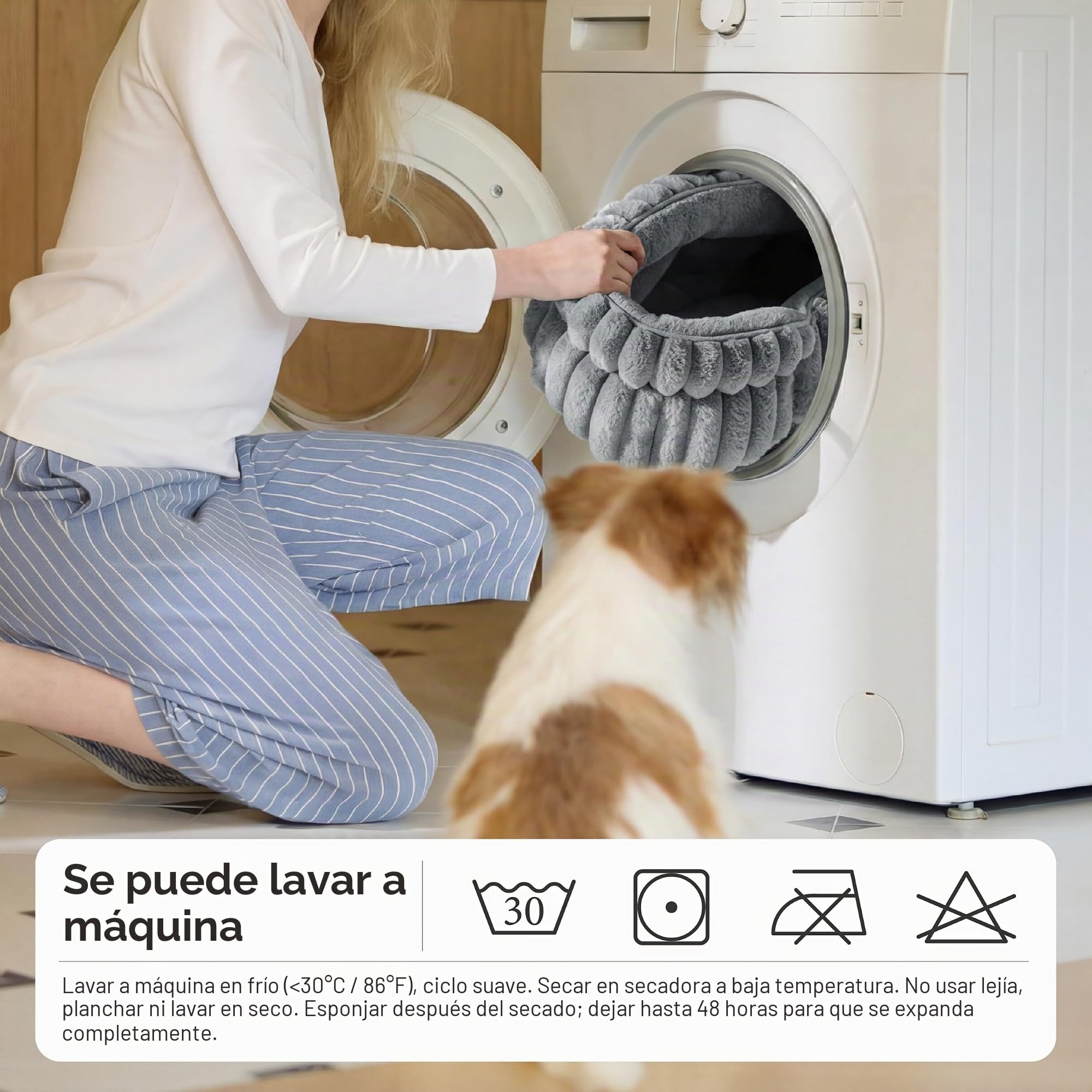 Bedsure Cama Gato Cama Cachorro Lavable Pana Polar, 51x51cm | Cama Gatito Redonda Estilo Abrazo Sueño Profundo Bordes Altos, Cojín Extraíble Reversible, Antideslizante, Gris