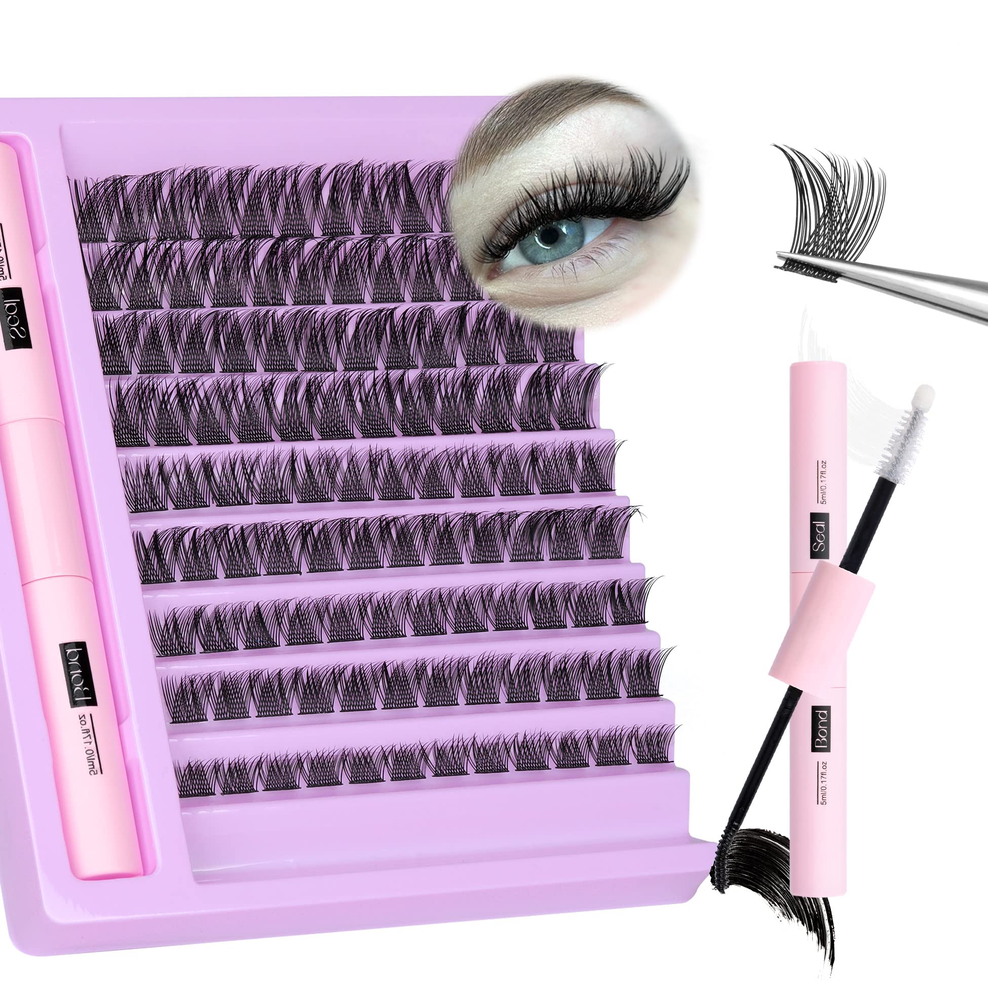 Eyelash Extension Kit, DIY Individual Lashes Lash Extension Kit Wispy Lash Clusters with Strong Lash Glue Bond and Seal False Eyelashes Set