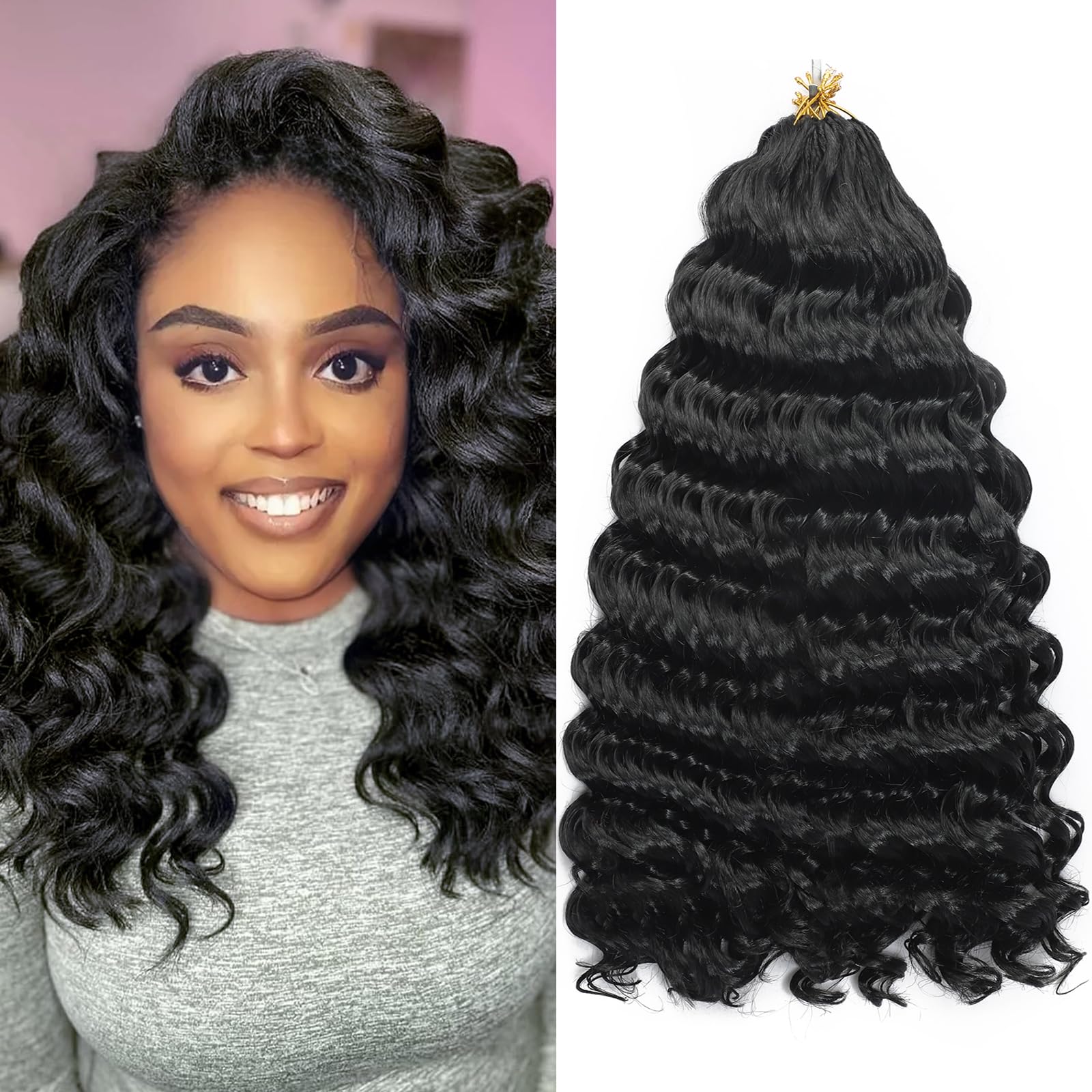 AMLUCKS Ocean Wave Crochet Hair 8 Packs Pre Looped Short GoGo Curl Crochet Hair Ombre Curly Deep Wavy Twist Braids Synthetic Braiding Hair Extensions for Women (1B#