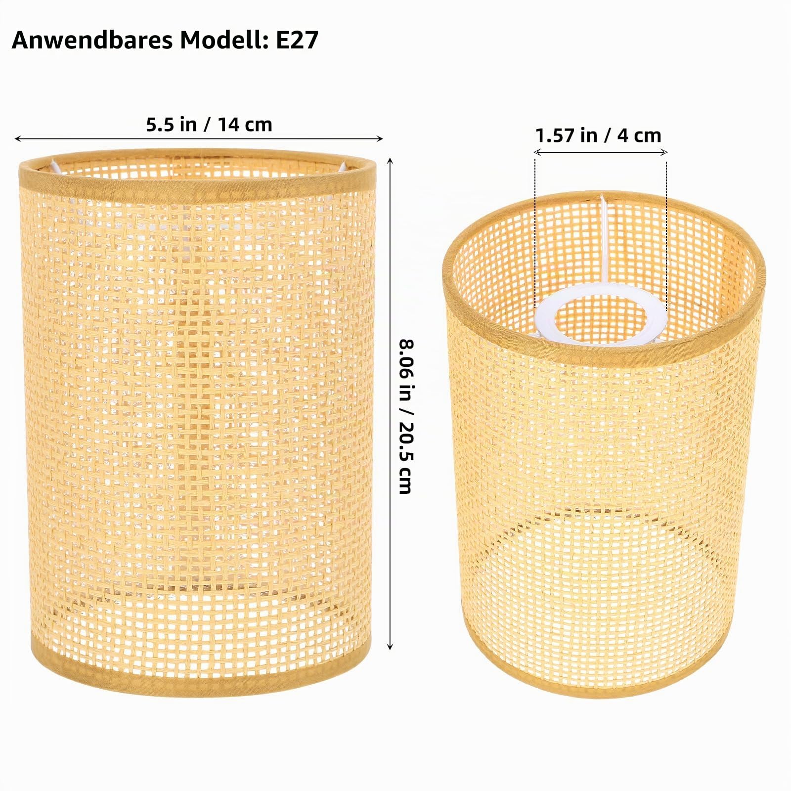 2 St¨¹ Rattan Trommel Lampenschirm Ersatz E27/E14 Kronleuchter Lampenschirm Natur Gewebt Zylinder Lichtabdeckung Tischlampenabdeckung F¨¹r Kronleuchter Stehtischlampen
