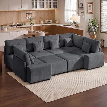 Oversized Modular Sectional Sofa, Corduroy Cloud Couch with Deep Seat | Flexible Configurations, High-Resilience Foam, Wide Armrests, Durable Frame Support, Removable Washable Covers, Easy Assembly