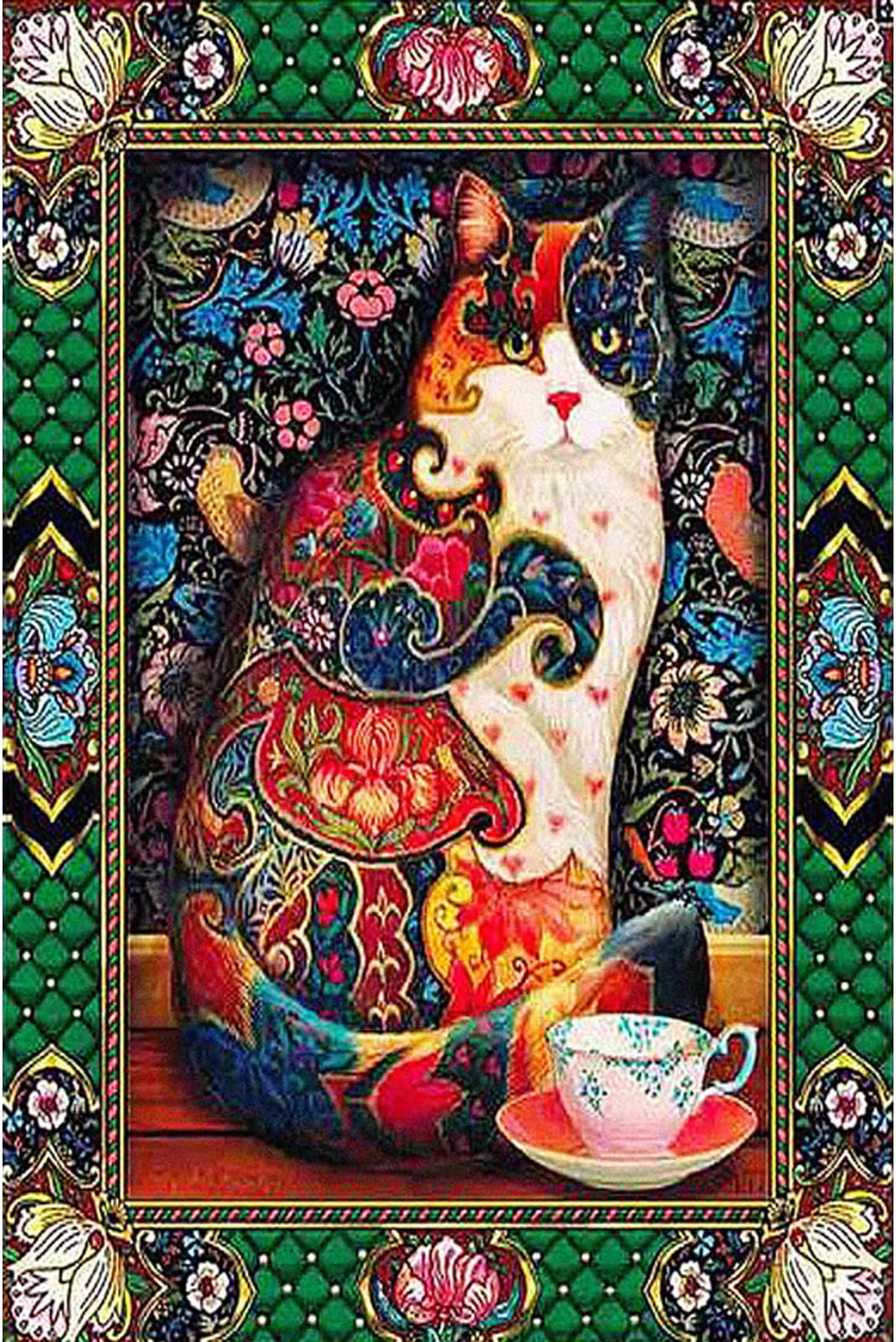 TOCARE Abstract Cat Diamond Painting Kits for Adults, Cup Cat Diamond Art Kits for Adults 16x20Inch,Full Drill Diamond Painting Kits Animals