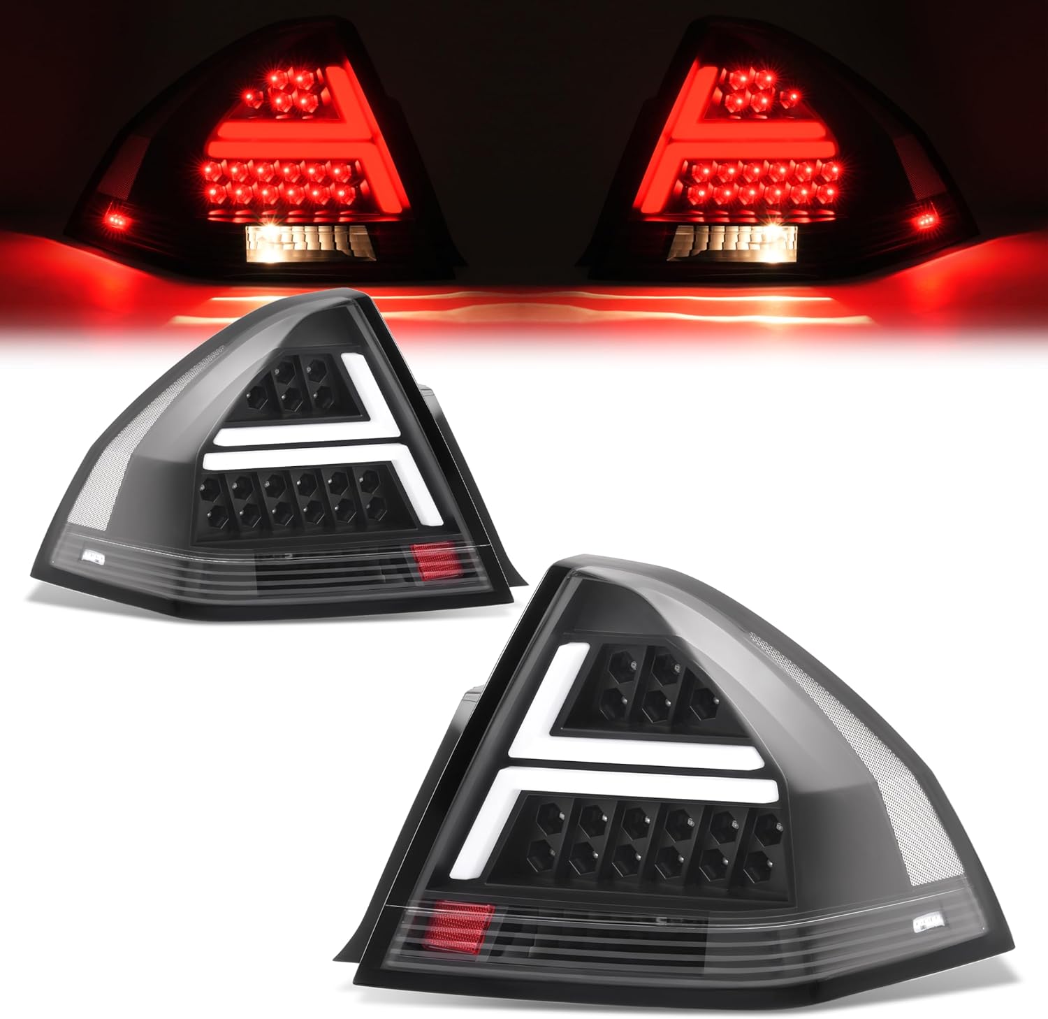 HECASA LED Tail Lights Compatible with 2006-2013 Chevy Chevrolet Impala 4-Door & 2014-2016 Chevy Chevrolet Impala Limited 4-Door Tail Rear Lamp Clear Lens+Black Housing Driver&Passenger Side
