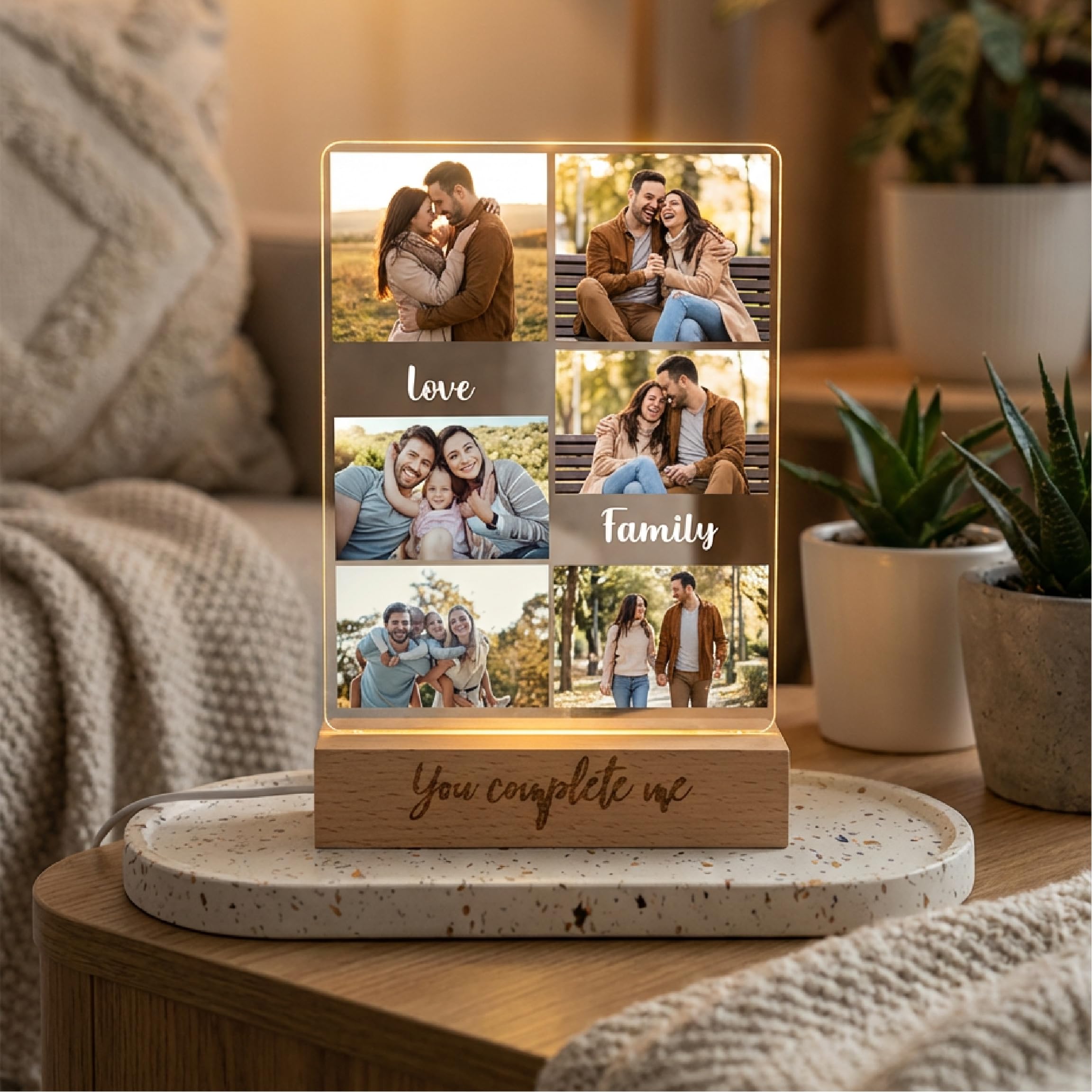Pixel Artigiani Digitali Lampada Personalizzata con 6 Foto – Regalo Originale per Mamma, Coppia, Famiglia, Anniversario, Compleanno – LED Regolabile – Idea regalo Natale - Made in Italy