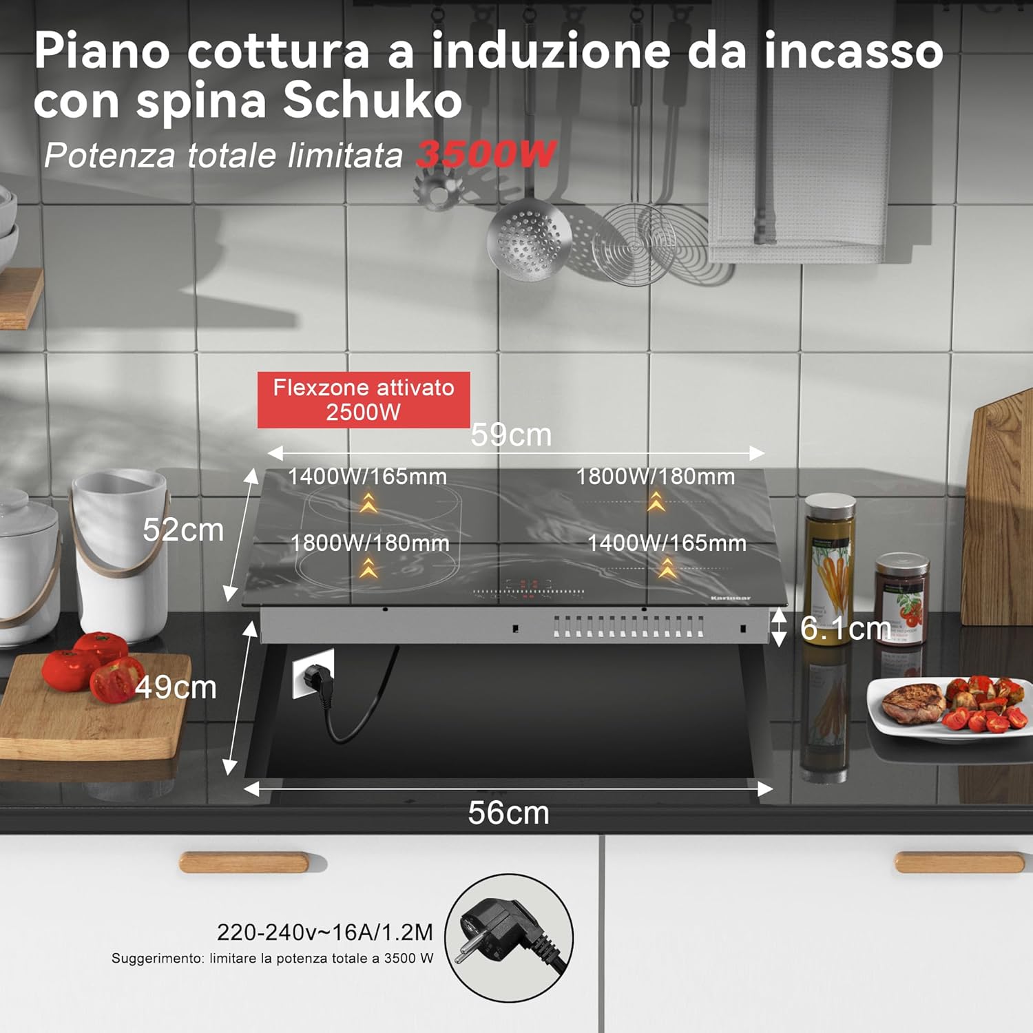 Diagram showing Karinear Induction Hob dimensions and cut-out size