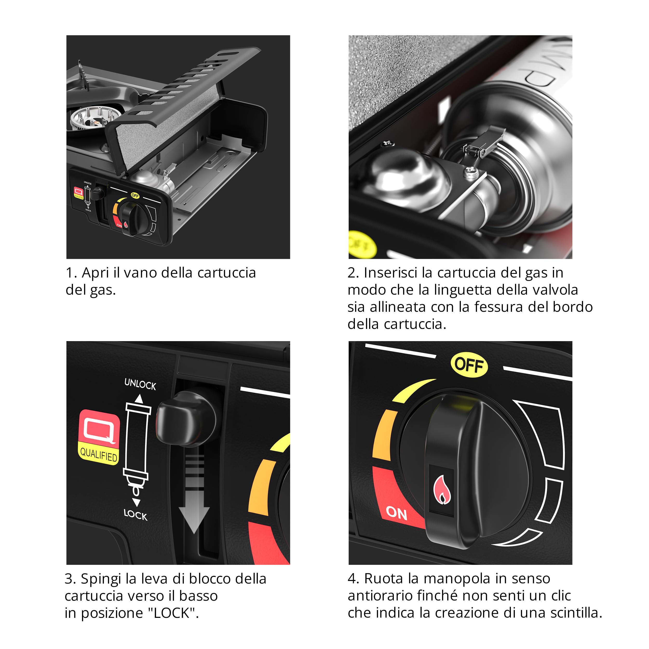 EVOCAMP Fornello a gas da esterno con accensione piezoelettrica, cucina da campeggio per bombola gas MSF-1a 227g, fornello portatile con valigetta, stufa a gas ideale per il campeggio o le escursioni