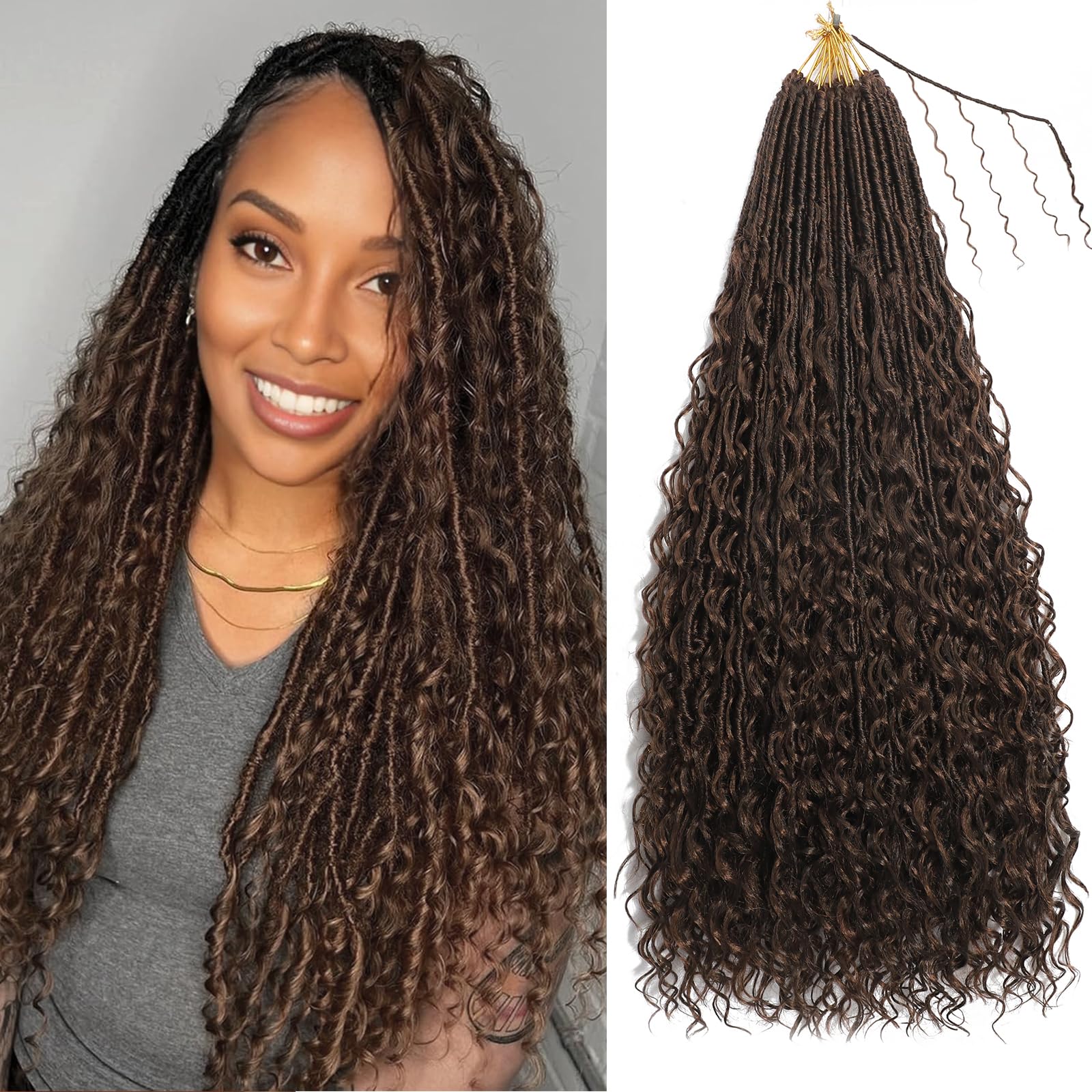 XIIMENALU Boho Faux Locs Crochet Hair 8 Packs Goddess Soft Locs with Curly Ends Pre-Looped Bohemian River Locs Crochet Hair Extensions for Black Women (F1B/30#